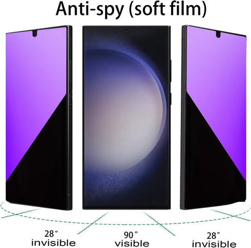 2 Pack Anti-Blue Privacy Screen Protector for Samsung Galaxy S23 Ultra Anti-Spy Soft Film Support Finger Unlock 6.8 inch + 2 Pack Camera Lens Glass Protector