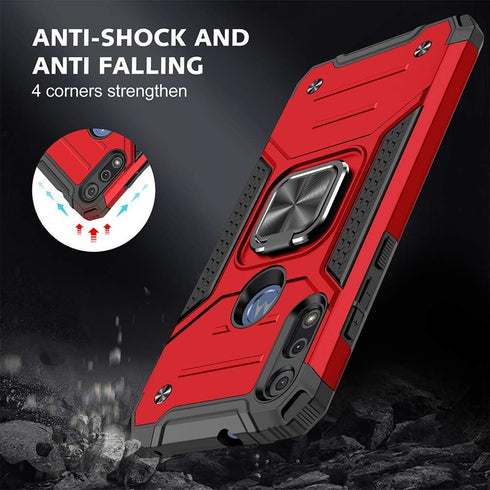 HNHYGETE for Moto E Phone Case, Shockproof Tough Rugged Hard Rubber Bumper with HD Screen Protector, Red