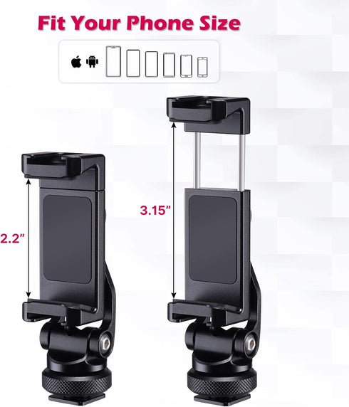 ULANZI Metal Phone Tripod Mount ST-10, Universal 360° Smartphone Adapter with 2 Cold Shoe Mounts, Adjustable Cell Phone
