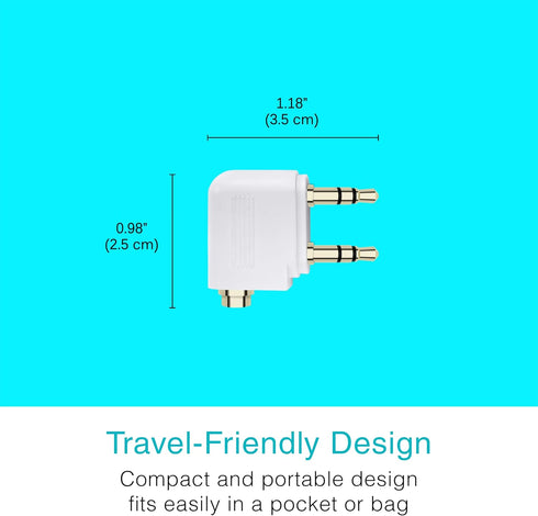 MEE audio Airplane Headphone Adapter for in-Flight Entertainment Systems - Dual 3.5mm Male to 3.5mm Female - Works with Headphones, Headsets, and Bluetooth Adapters (2 Pack), White