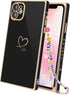 Luxury Square Case Compatible with iPhone 11, Cute Plating Gold Love Heart Pattern iPhone 11 Cover for Women & Girls Soft TPU Full Camera Lens Protection iPhone 11 Case + Chain - Black