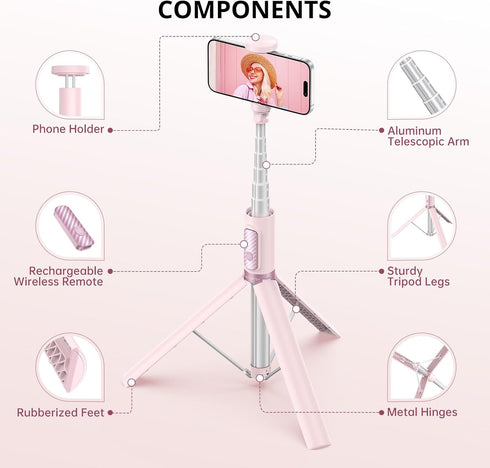 ATUMTEK 55" Selfie Stick Tripod, Extendable Aluminum Phone Tripod with Rechargeable Bluetooth Remote for 4.7-7 inch
