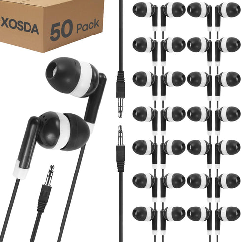 50 Pack Bulk Earbuds Headphones for Kids Classroom, Wholeslae Wired Earphones Class