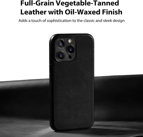 Belemay iPhone 15 Pro Max Leather Case, Compatible with MagSafe, Full-Grain Leather, Slim Fit & Sleek - Black