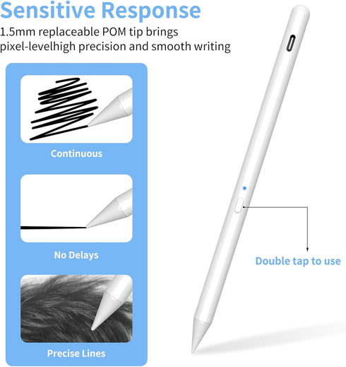 Stylus Pen for iPad, Fast Charging & Palm Rejection, Compatible with 2018-2023 Apple iPad Pro, White