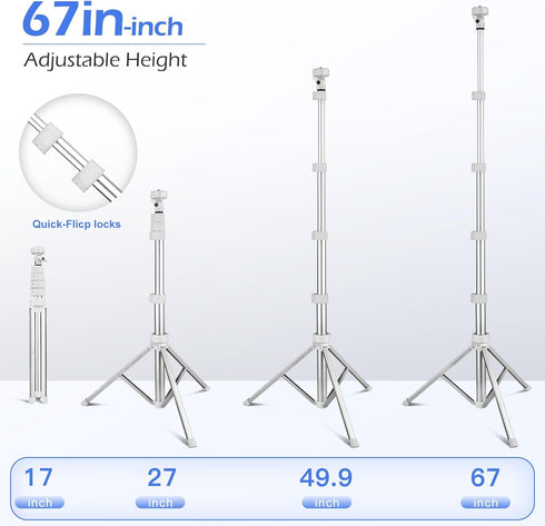 SENSYNE 67" Phone Tripod & Selfie Stick, Extendable iPhone Tripod Stand with Wireless Remote and Phone Holder