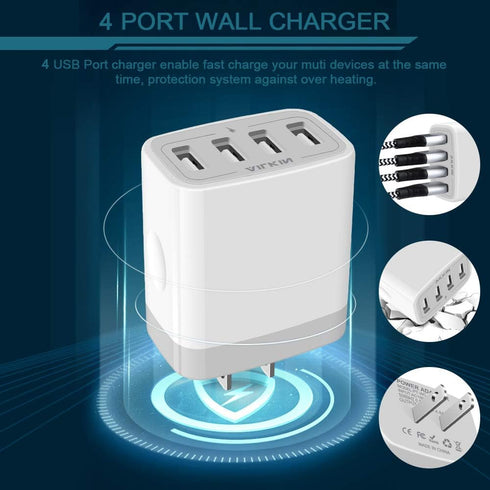 AILKIN USB Charger Cube, 4.8A 4-Port Wall Charger Plug, Charging Station for iPhone 15 14 13 12 11 Pro Max