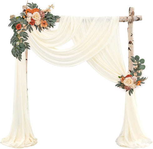 Wedding Arch Draping Fabric, 4 Panels 28" x 19ft Ivory Wedding Arch Drapes for Ceremony, Sheer Backdrop