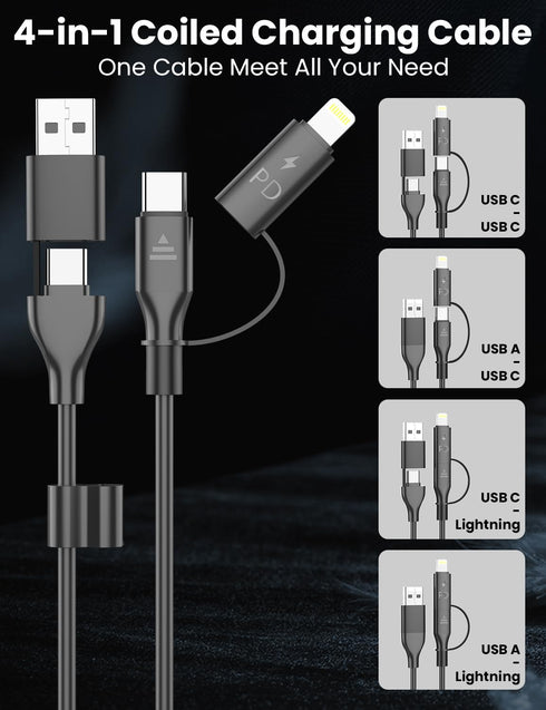 Coiled USB C Cable, 3FT, USB C and Lightning Cable 2 in 1 iPhone 15 Car Charger Cord, 60W Fast Charging Cable for iPhone 15/15 Pro/15 Pro Max, Samsung Galaxy, Supports Apple CarPlay & Android Auto