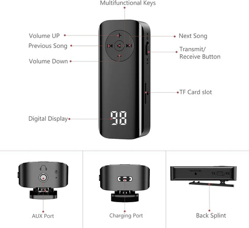 Bluetooth Transmitter Receiver, Aux Bluetooth Adapter for Car, 5.3 Bluetooth Audio Receiver for Car Home Stereo, TV,