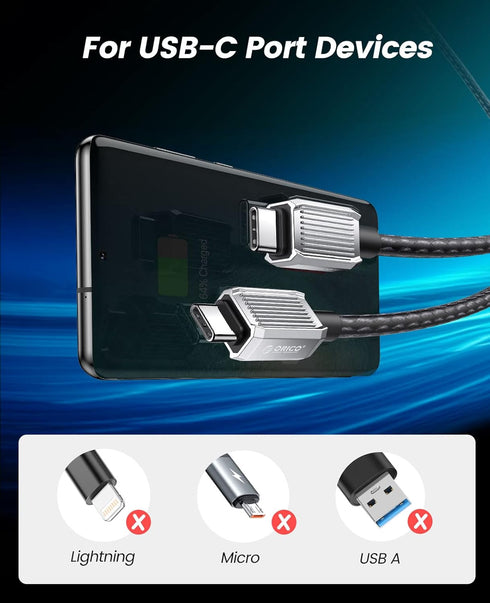 ORICO 60W USB C to USB C Cable, Nylon Type C Fast Charging Cable for iPhone 15/15 Pro/15 Plus, MacBook Air