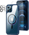 Amizee iPhone 12 Pro Max Magnetic Case with Screen & Camera Protectors, Clear Shockproof, MagSafe Compatible (Blue)