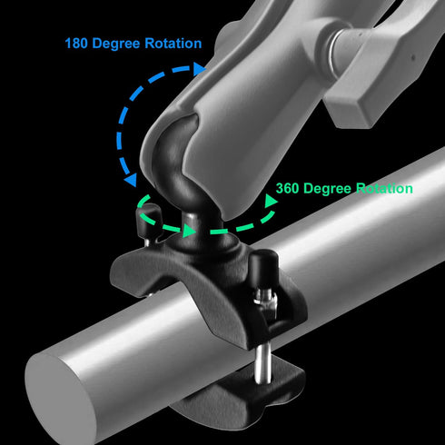 Aluminum Grab Bar Clamp Mount Base with 1.5'' Ball for Rails 1.18'' to 2'' Diameter, Compatible with RAM Mounts C Size