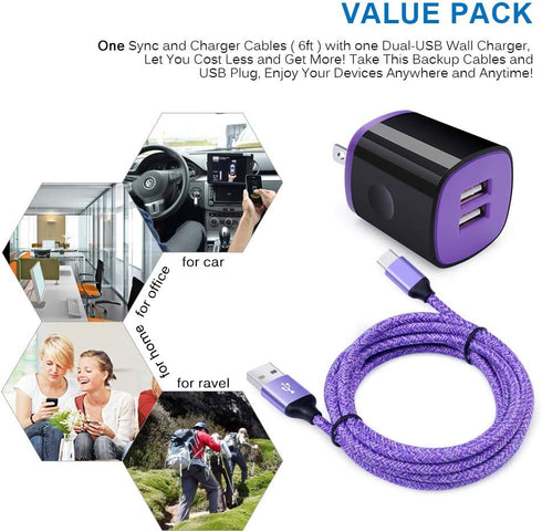 6ft Type C Charger Cable & USB Wall Adapter for Samsung Galaxy S24 S23 S22 S21 S20 FE Z Flip 5 4 Z Fold5 & more.
