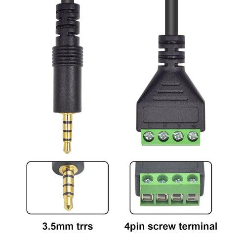 Poyiccot 3.5mm Screw Terminal Block Cable, 2Pack 3.5mm to Speaker Wire Adapter Cable 3.5mm (1/8inch) TRRS Stereo Male to 4 Pin/Way Female Bolt Screw AV Headphone Adapter Cable(30cm)