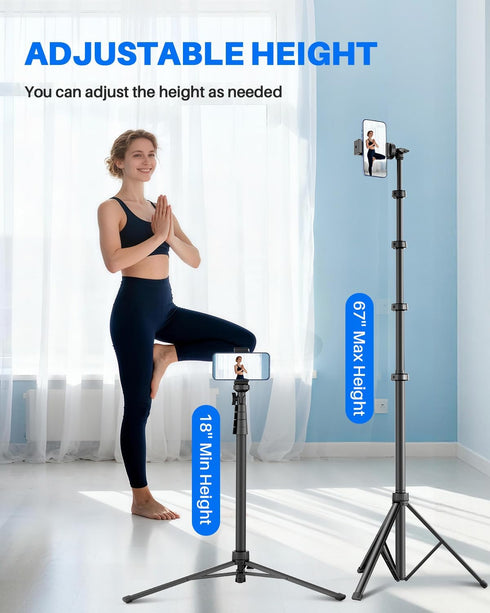 MIIASI 67" Phone Tripod, Extendable Tripod for iPhone, Selfie Stick with Remote and Phone Holder, Compatible