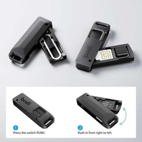 BUDI Sim Card Tray Pin Eject Removal Tool Needle Opener Ejector with SIM/TF Card Storage Small Box