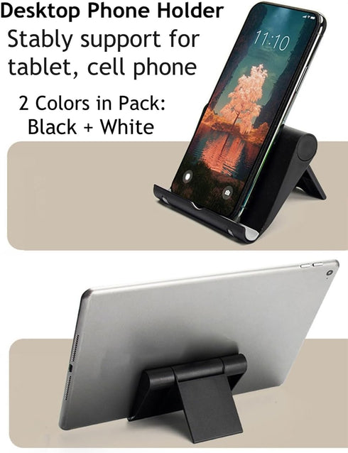 JUSDIQIR 10 Adjustable Foldable Cell Phone Stand for Desk, Compatible with Most Smartphones and Tablets, Fits Devices