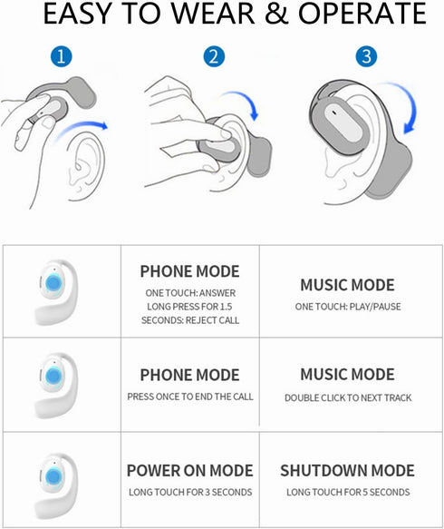 Open Ear Bluetooth 5.3 Headphones, Black Single Wireless Earbuds with Earhooks, Noise-Cancellation Stereo Sound, 36
