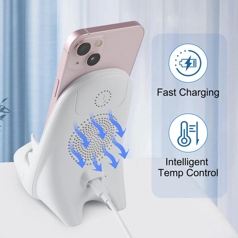 Mini Chair Wireless Fast Charger, Portable 3 in 1 Phone Holder Stand, Charging Desktop Cellphone Stand with Speaker