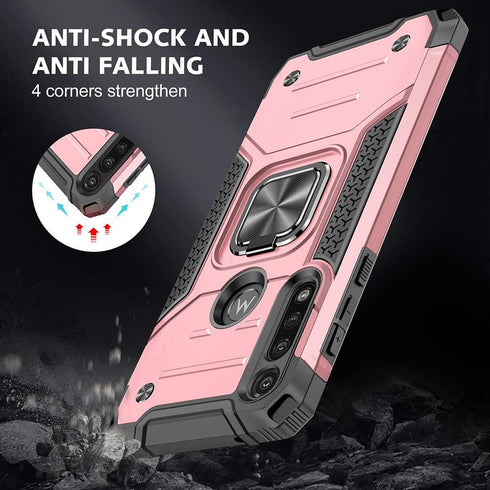 Moto G Power Case with Screen Protector, Tough Shockproof Hard Rubber Bumper with 360 Rotation Ring Kickstand