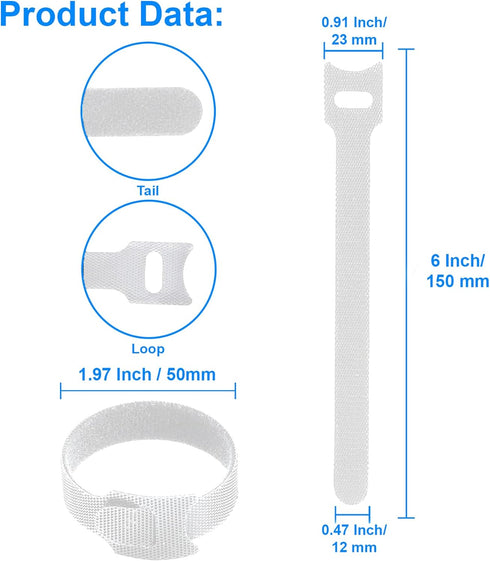 60 6 Inches California JOS PCS Reusable Cable Ties, Wire Ties, Cord Organizer, Cable Organizer, Adjustable Cable