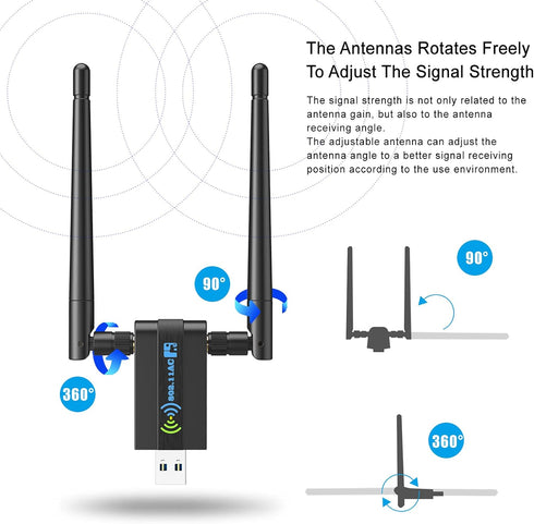 Wireless USB WiFi Adapter for PC, 1300Mbps Dual Band WiFi Dongle for Windows 11/10/8/7/Vista/XP