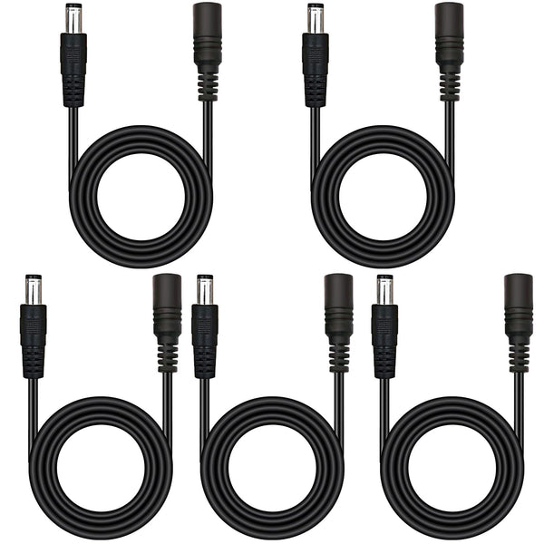 5Pcs Male to Female DC Extension Cable - 3.3ft/1Meter, 5.5mm x 2.1mm for CCTV Security Camera and LED Light Strips