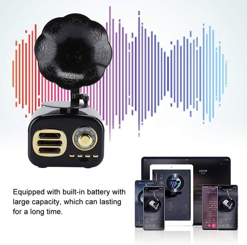 Mini Vintage Retro Bluetooth Smart Speaker, Portable Loudspeaker Music Player for Desktop Laptop, Black