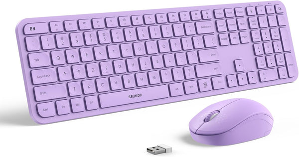 Seenda Purple Keyboard and Mouse Combo, Wireless Full Size 2.4GHz Silent USB Wireless Keyboard Mouse for Windows,