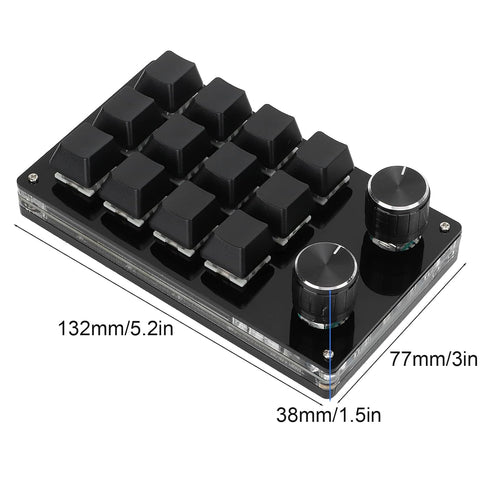 One Handed Macro Mechanical Keyboard, 12 Key Multifunction DIY Programmable Keypad for Office Gaming Lab