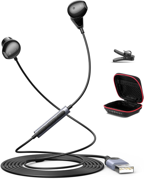 USB Headphone for PC Laptop Wired Earbuds, Computer Headset with Microphone Volume Control Mute Button, Lightweight