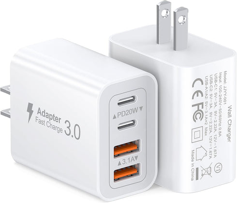 40W USB C Charger Cube, 2-Pack Wall Plug Fast Charging Block, Multiport Power Adapter for iPhone 15/14/13/12/11