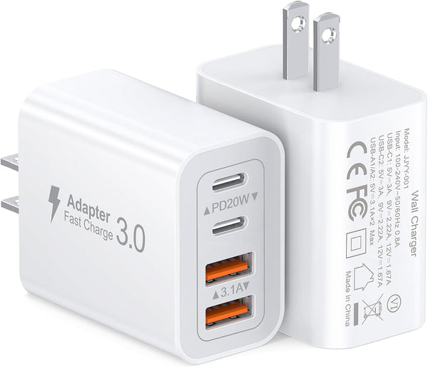 40W USB C Charger Cube, 2-Pack Wall Plug Fast Charging Block, Multiport Power Adapter for iPhone 15/14/13/12/11