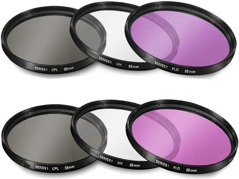 55mm and 58mm Multi-Coated 3 Piece Filter Kit - UV-CPL-FLD for Nikon D3500, D5600, D3400 DSLR Cameras