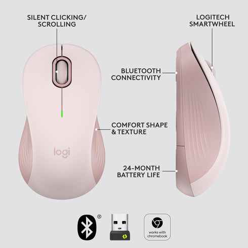 Logitech Signature M550 Wireless Mouse for Small to Medium Hands, 2-Year Battery, Silent Clicks, Bluetooth, Rose