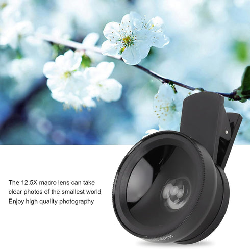 2 in 1 Cell Phone Lens Kit, 0.45X Wide Angle 12.5X Macro Phone Camera Lens, Professional Detachable HD Lens with Clip