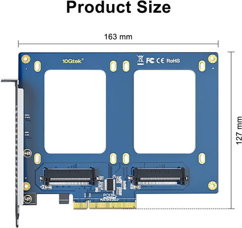 U.2 to PCIe 3.0 Adapter Card, (2) U.2 SFF-8639 PCIe X8 Card for 2.5" U.2 NVMe SSD