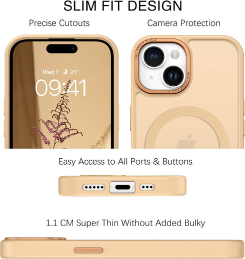 BENTOBEN Translucent Matte Slim Magnetic Case for iPhone 15 Plus, Compatible with MagSafe, Khaki