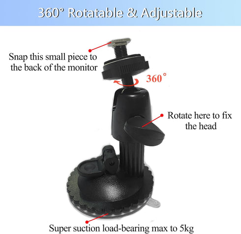 Windshield Suction Cup Bracket Mount for 7-10.36 Inch Monitor Display - Adjustable Metal-Made Load-Bearing Holder