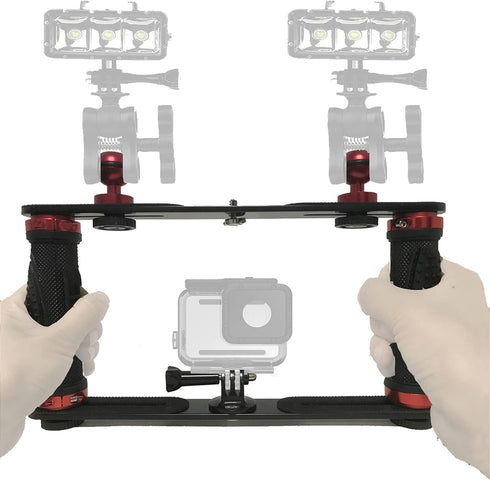 Aluminium Alloy Underwater Video Light Stabilizer Tray with Two Aluminum Alloy 1'' Ball Handle for Action Camera