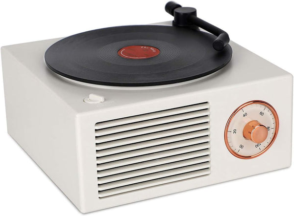 Benzama Cute White Old Fashioned Classic Style Bluetooth Speaker, Creative Vinyl Record Player Gift for Girls, Loud