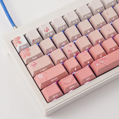 Tsungup PBT Keycaps Cherry Blossom Keycap Set, Custom Side Printed Pink Keycaps, 135 Keys Gradient DoubleShot Sakura