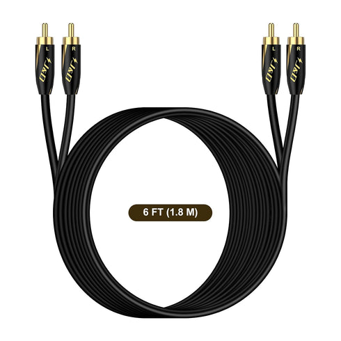 24 2RCA 6 Feet/1.8 J&D Audiophiles RCA Cable, AWG Male to Male Stereo Interconnect Audio Cord, Gold-Plated Subwoofer