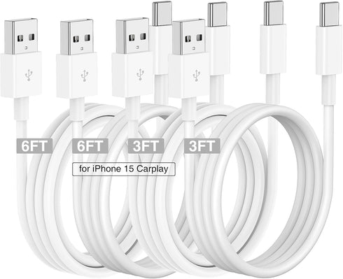 Car Carplay Cable for iPhone 16 15 Pro/Pro Max/Plus, 3FT+6FT USB A to USB C Fast Charging Cable for Car Charger