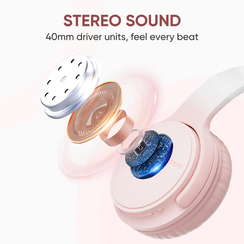 Wireless Headphones, Bluetooth Over Ear Headsets with Microphone, Hi-Fi Audio, 60H Playtime, Touch Control, Pink