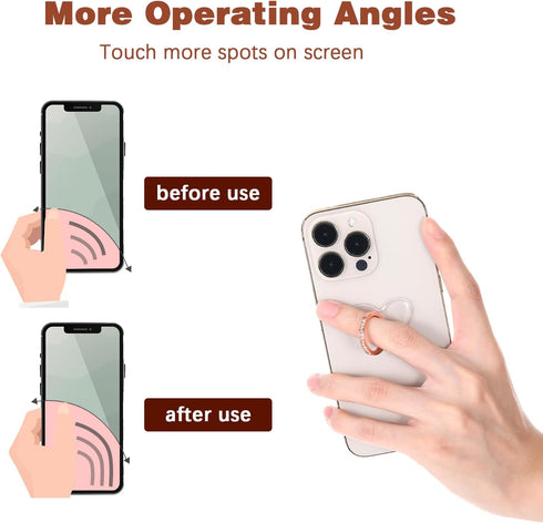 Nogeqi 4 Pack Setting 360 180 Transparent Phone Ring Grip Adjustable Phone Case Ring Phone Grip Heart Diamond Ring