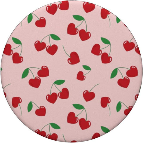 Funny Cute Pink Smiling Cherry Hearts Pattern PopSockets Standard PopGrip for Girls