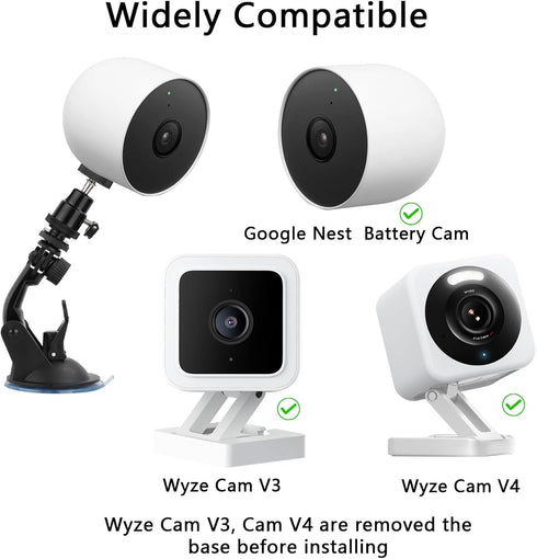 Camera Suction Cup Mount Compatible with Wyze Cam V4, Wyze Cam V3, Google Nest Cam (Battery), Security Camera Suction Mount, Camera Window Mount, No Drilling Installation, 2 Pack