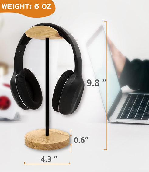 Headphone Stand, Nature Wood & Aluminum Headset Hanger Mount Hook for All Headsets, Functional Craftsmanship